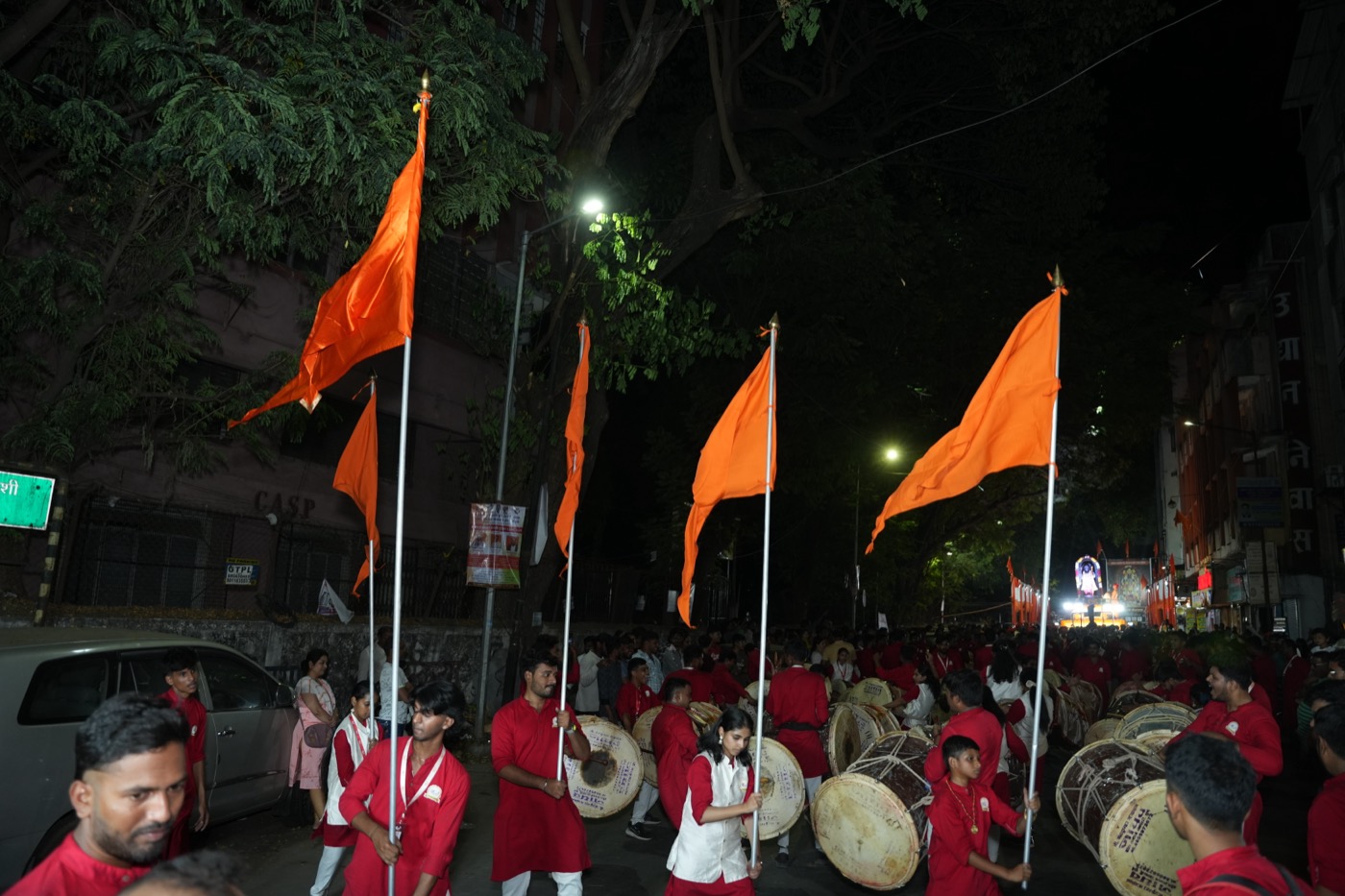 Saffron flags in Shobha Yatra procession